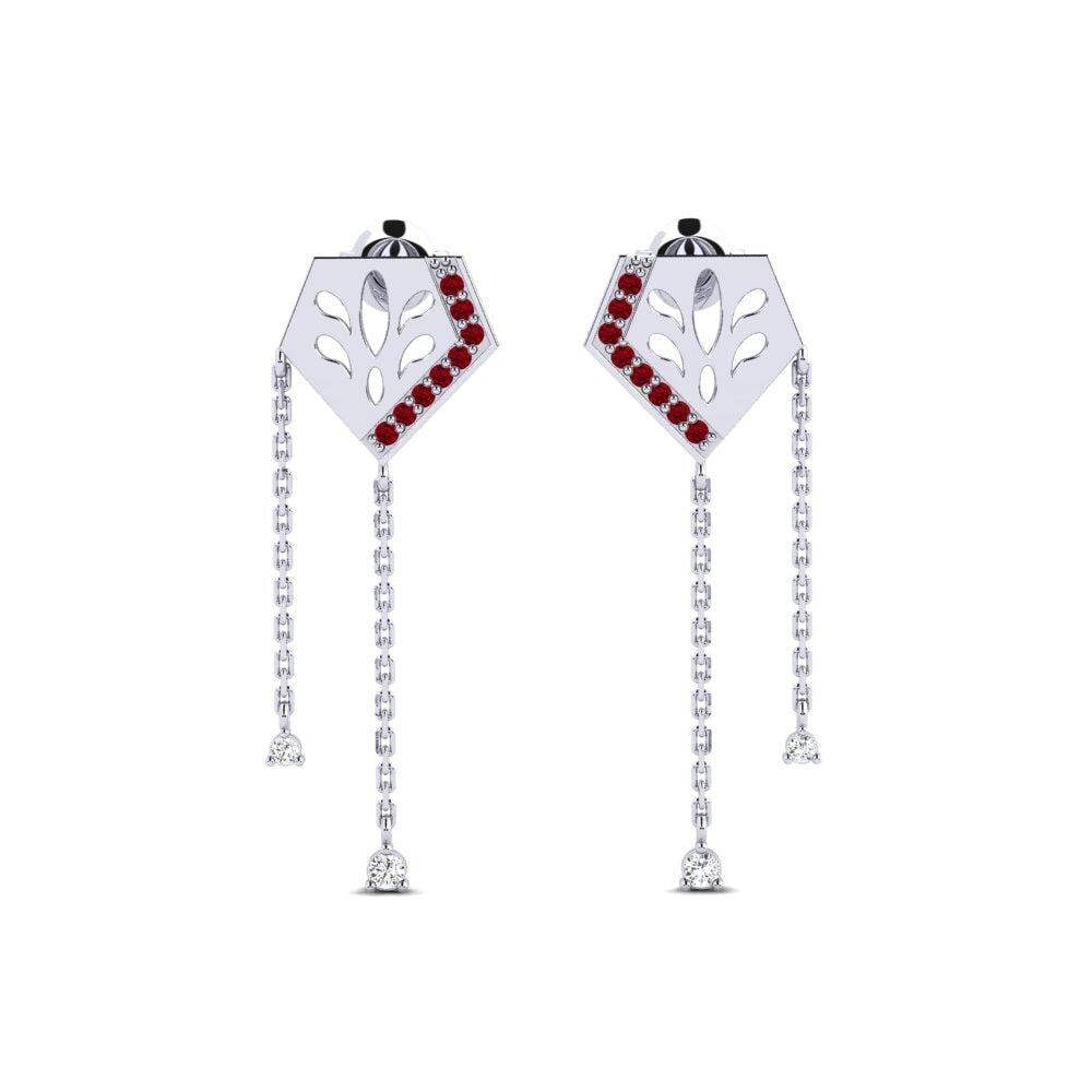 White Silver Red Zirconia Women's Earring Poshi