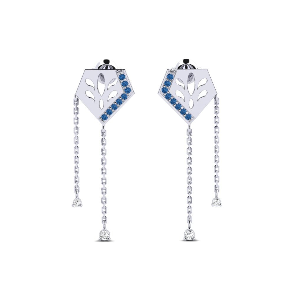 White Silver Dark Blue Zirconia Women's Earring Poshi