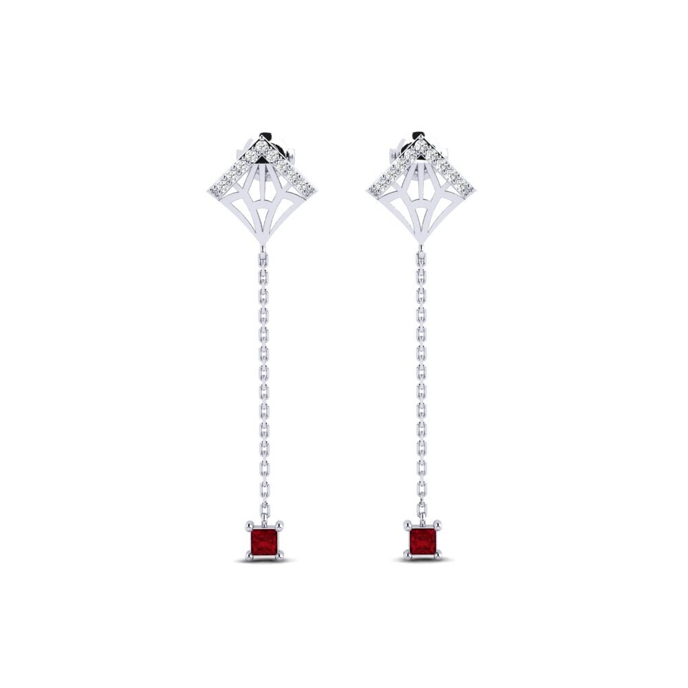 White Silver Red Zirconia Women's Earring Potong