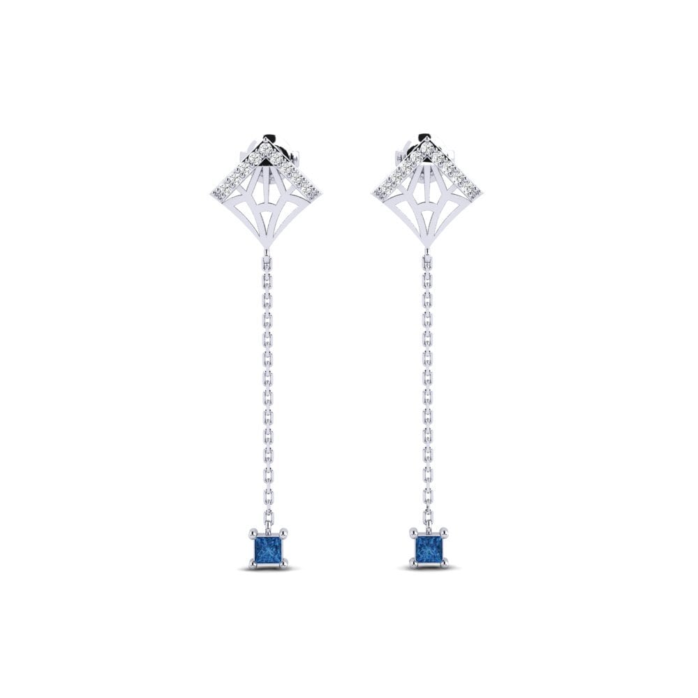 White Silver Dark Blue Zirconia Women's Earring Potong