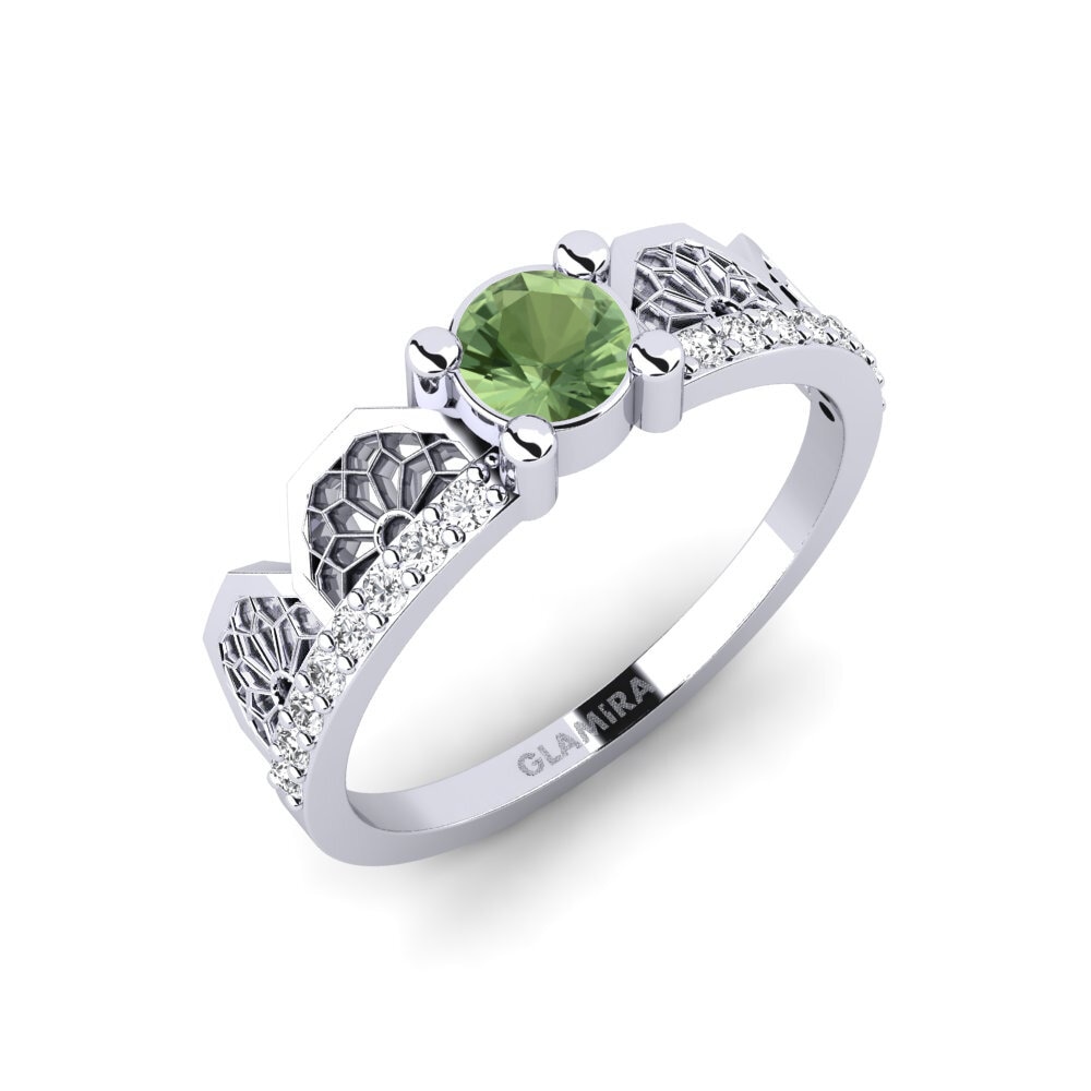 White Silver Green Sapphire Ring Ritsurin