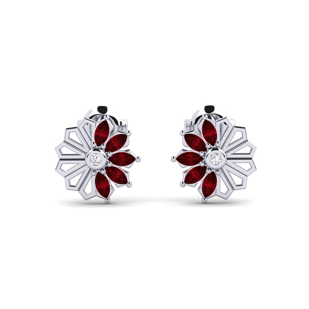 White Silver Red Zirconia Women's Earring Ryokami