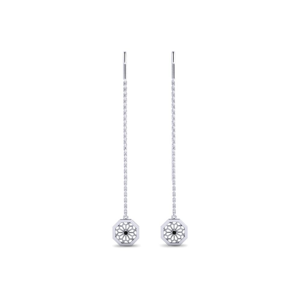 Plata 925 Diamante Negro Pendiente de mujer Sanbesan