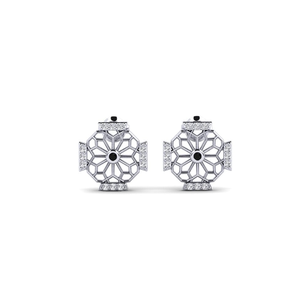 Plata 925 Diamante Negro Pendiente de mujer Shakunage