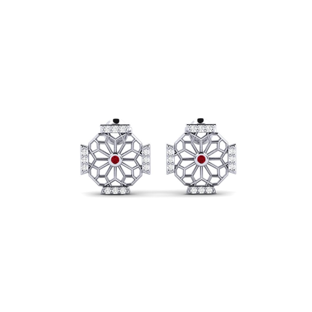 White Silver Red Zirconia Women's Earring Shakunage