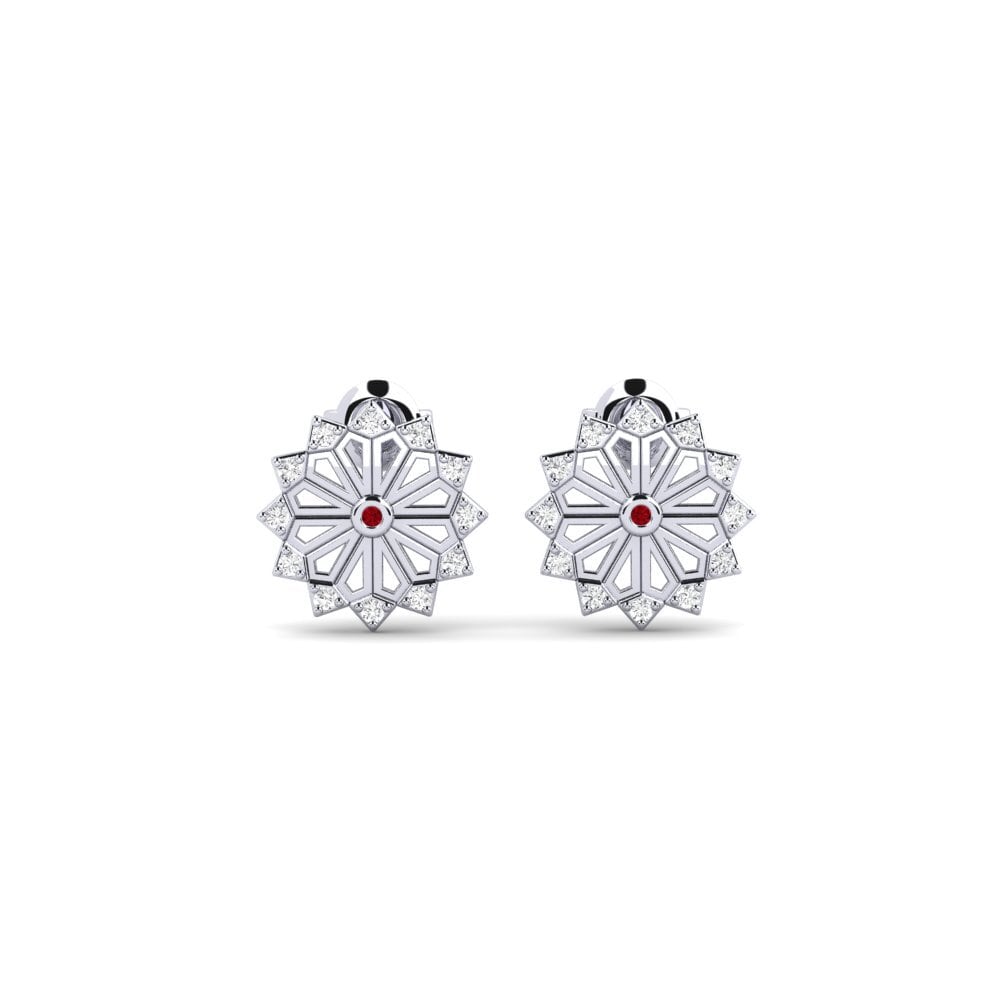 White Silver Red Zirconia Women's Earring Shiomidake