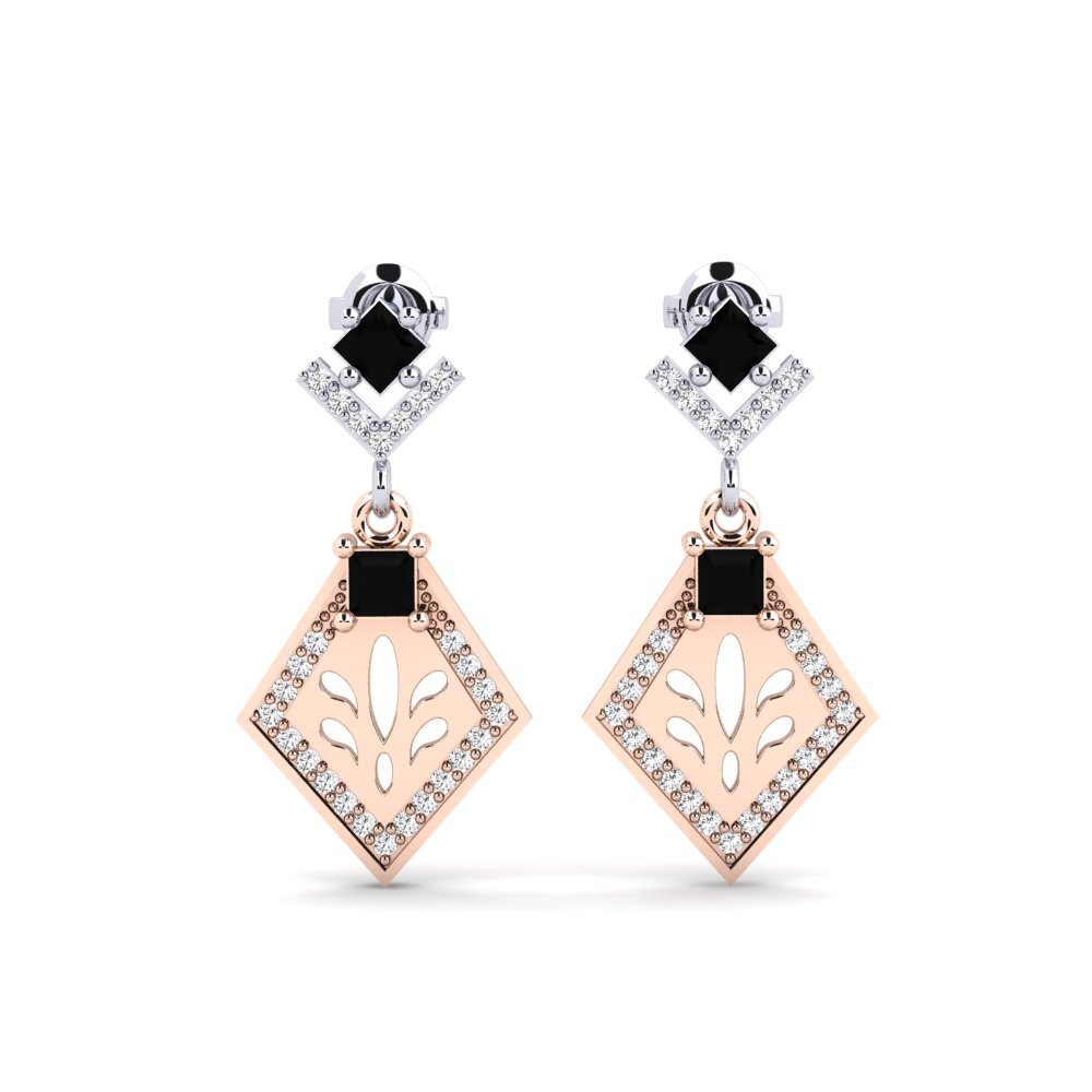 14ct Rose & White Gold Black Sapphire Women's Earring Snije