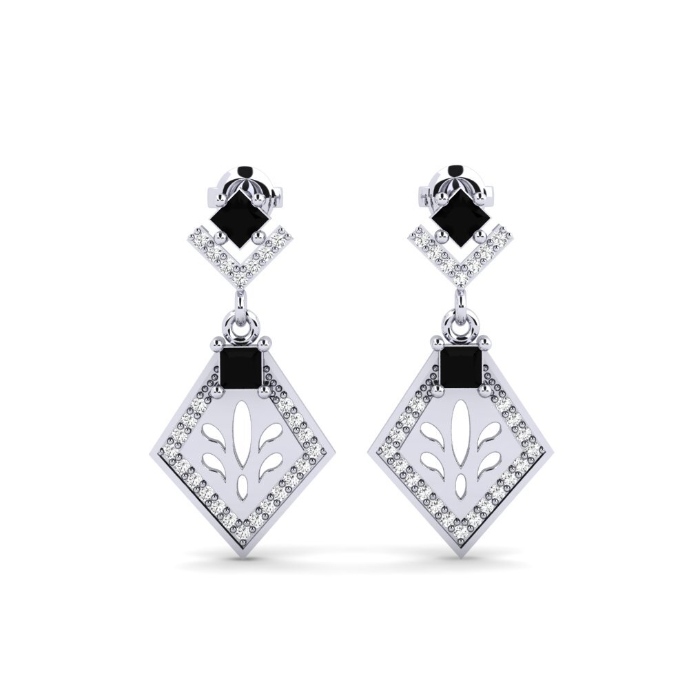 White Silver Black Sapphire Women's Earring Snije