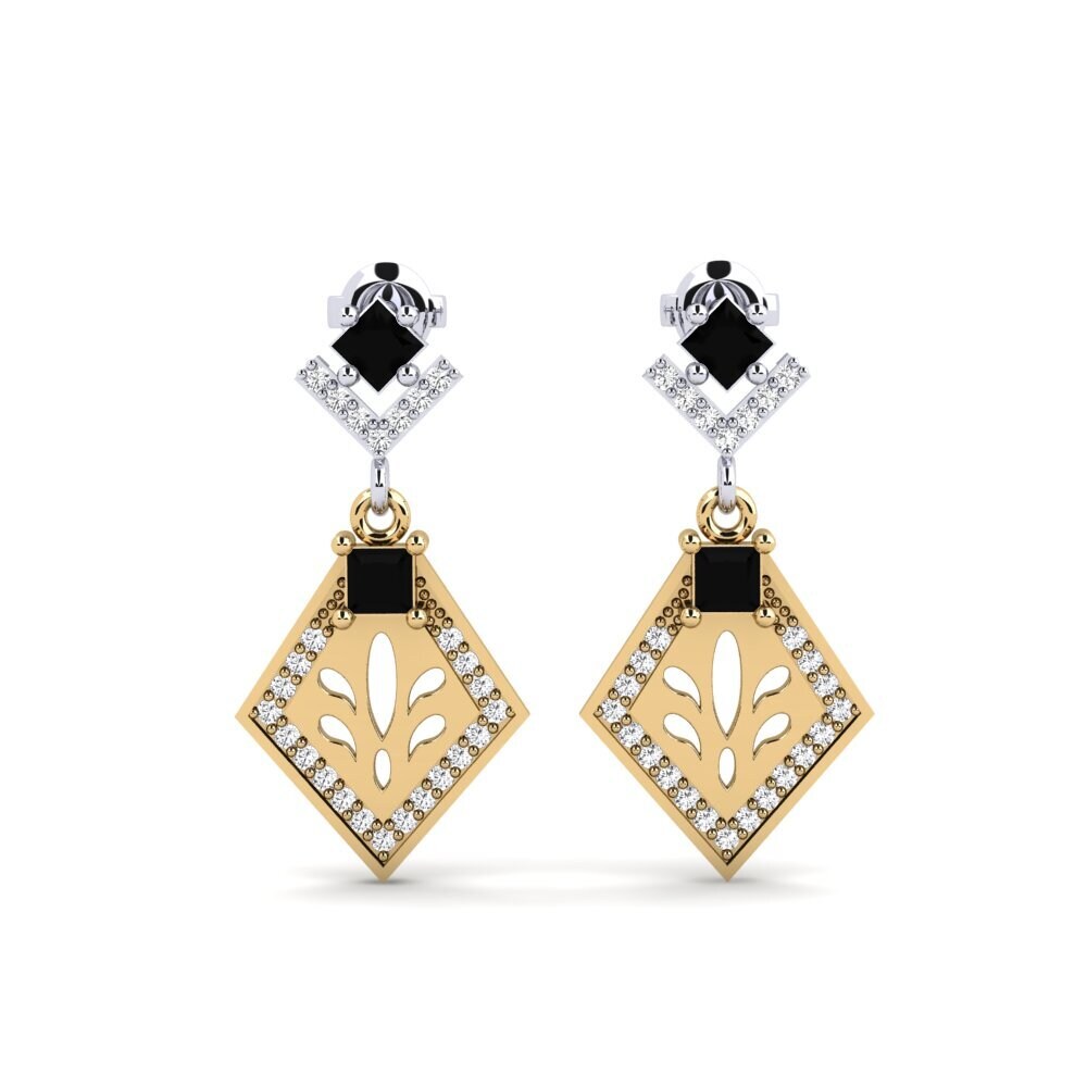 14ct Yellow / White Gold Black Sapphire Women's Earring Snije