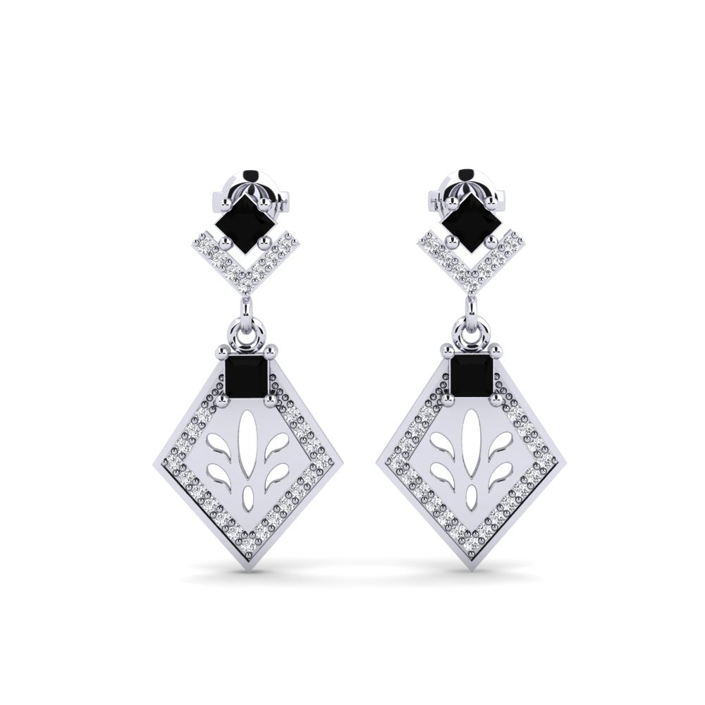 Plata 925 Diamante Negro Pendiente de mujer Snije