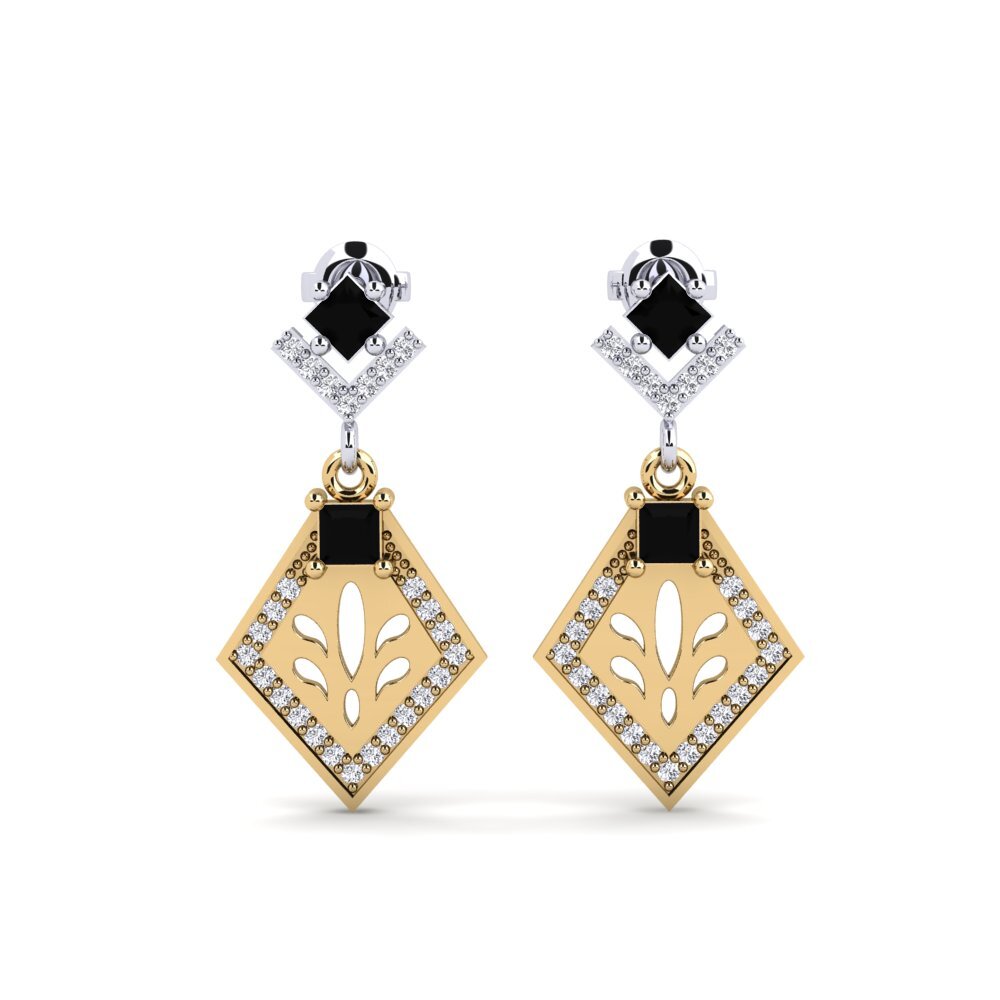 14k Oro Amarillo/Blanco Diamante Negro Pendiente de mujer Snije
