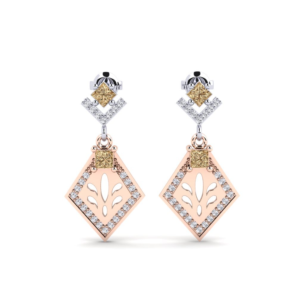 14ct Rose / White Gold Brown Diamond Women's Earring Snije