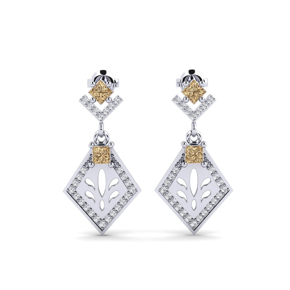 14k Oro Blanco Diamante café Pendiente de mujer Snije
