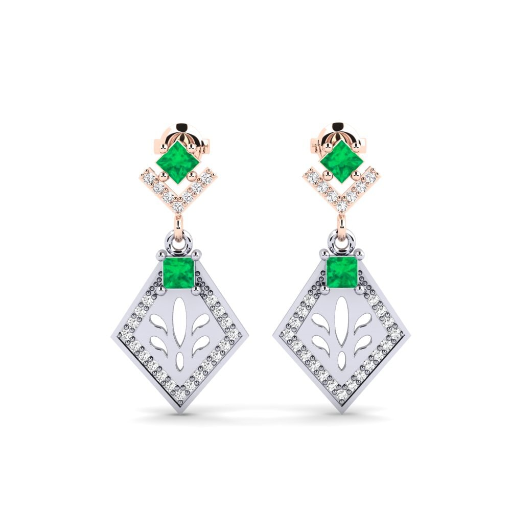 18ct White / Rose Gold Emerald Women's Earring Snije