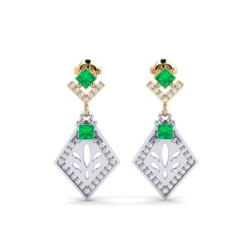 14ct White / Yellow Gold Emerald Women's Earring Snije