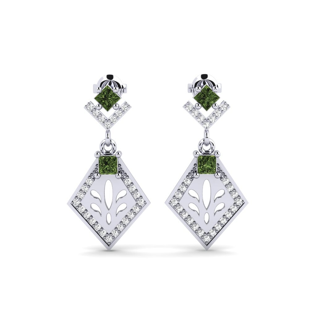 White Silver Green Sapphire Women's Earring Snije
