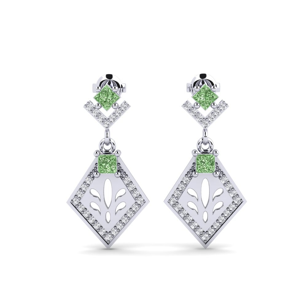 White Silver Green Diamond Women's Earring Snije