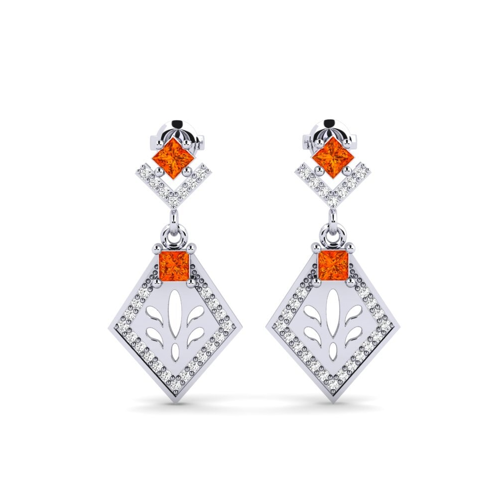 18k Oro Blanco Zafiro Naranja Pendiente de mujer Snije