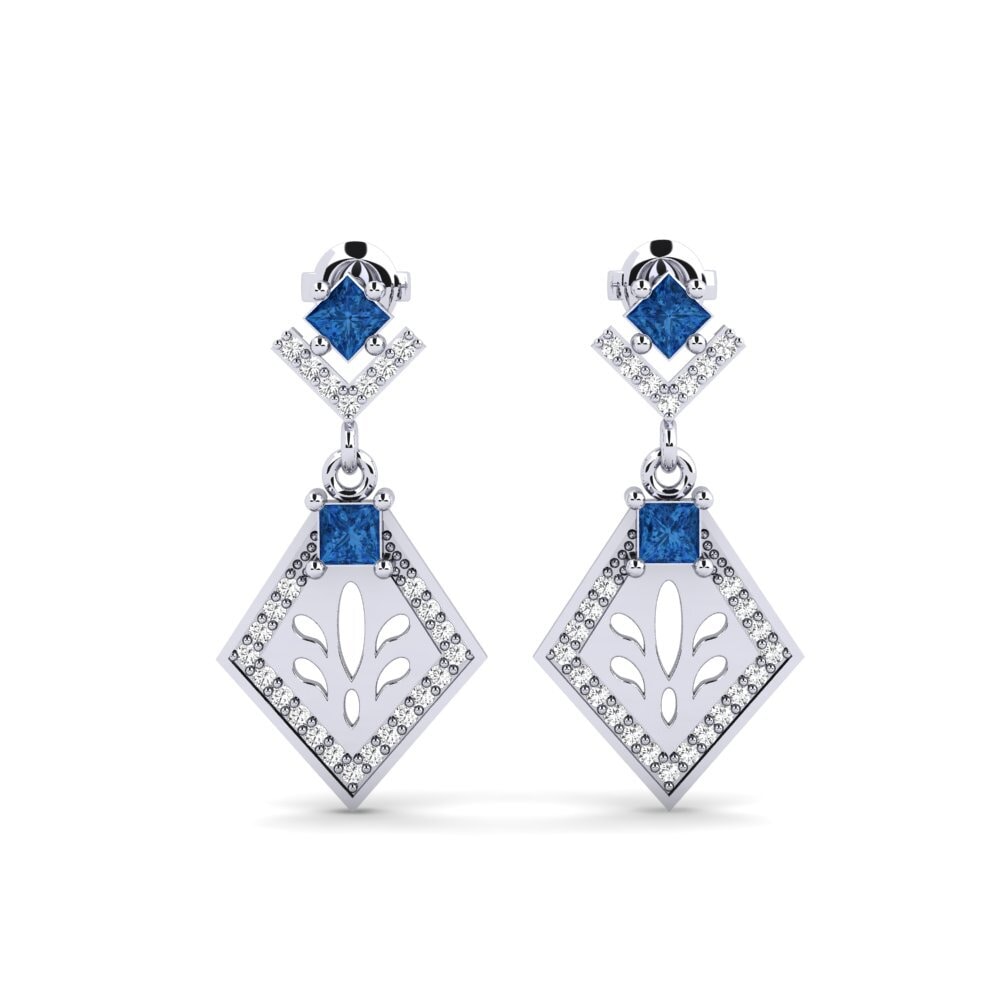 White Silver Dark Blue Zirconia Women's Earring Snije