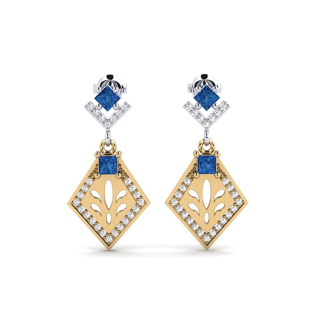 585 Gelb & Weißgold Dunkelblauer Zirkonia Damen ohrring Snije