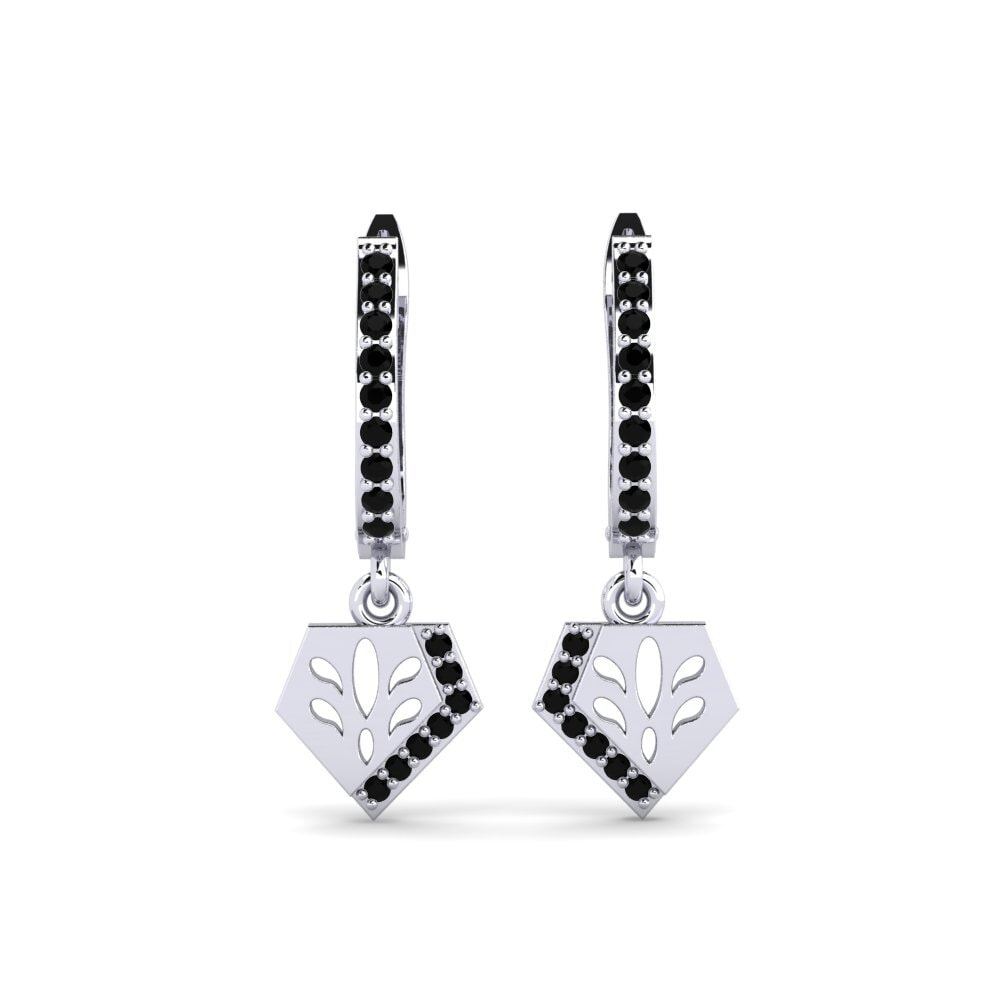 Plata 925 Diamante Negro Pendiente de mujer Sugu