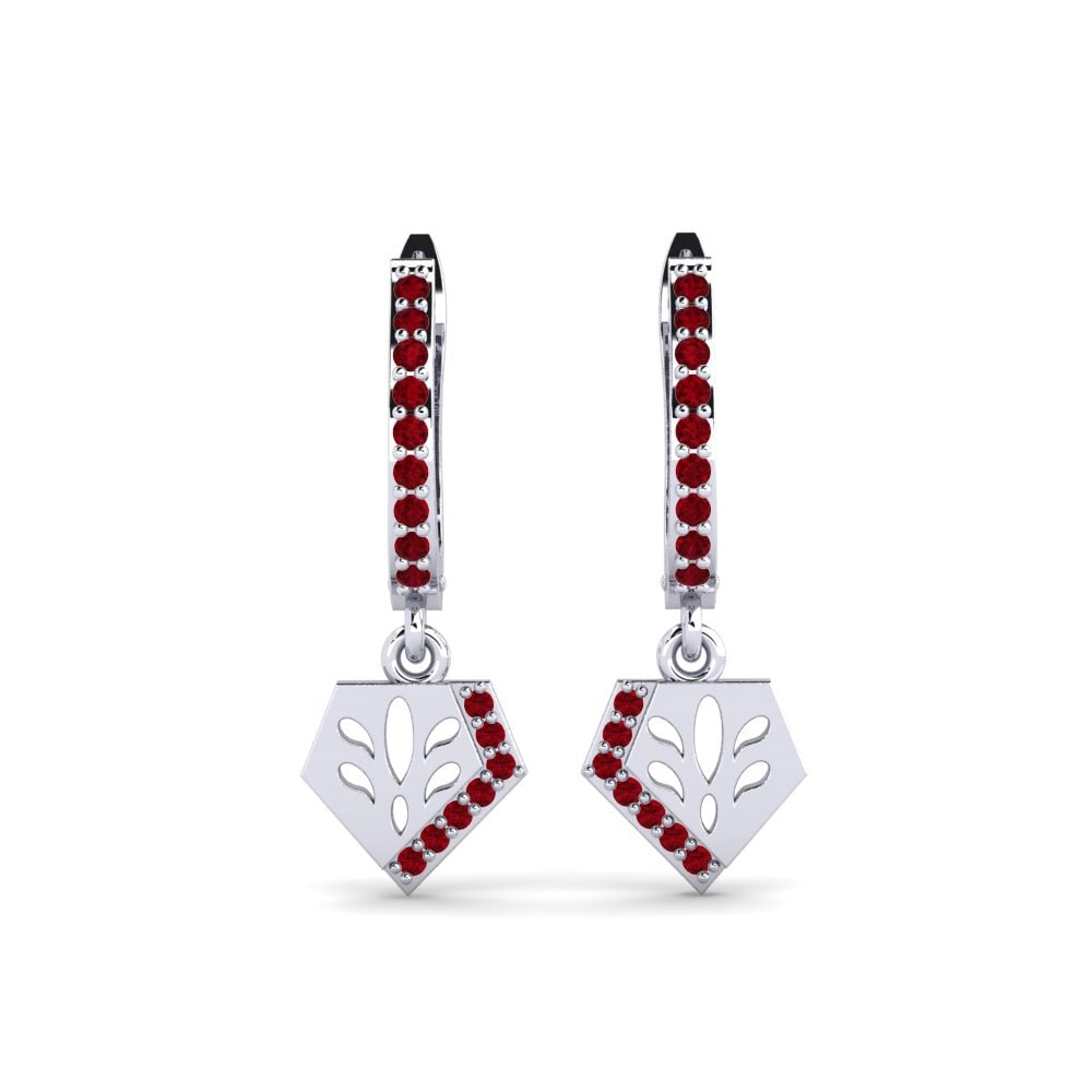 White Silver Red Zirconia Women's Earring Sugu