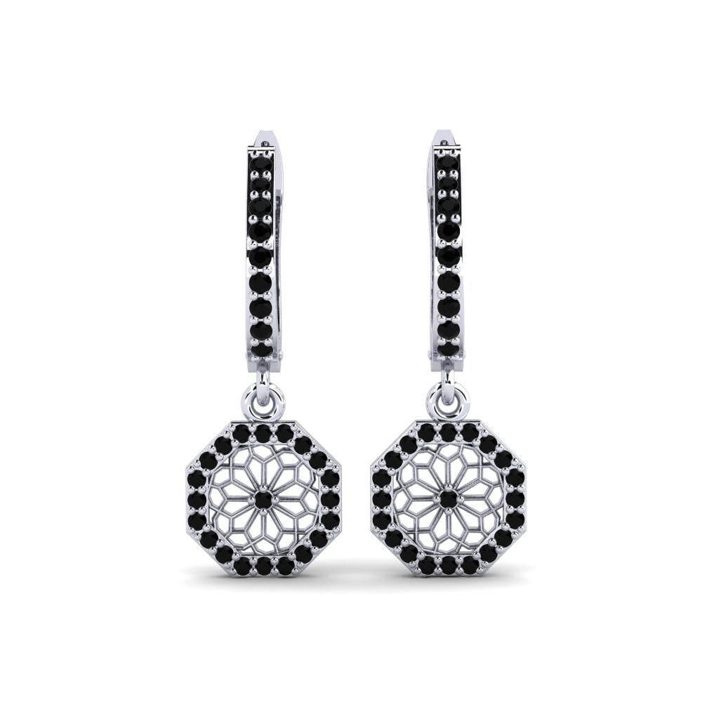 Plata 925 Diamante Negro Pendiente de mujer Sukaiyama