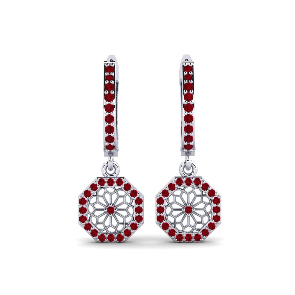 White Silver Red Zirconia Women's Earring Sukaiyama