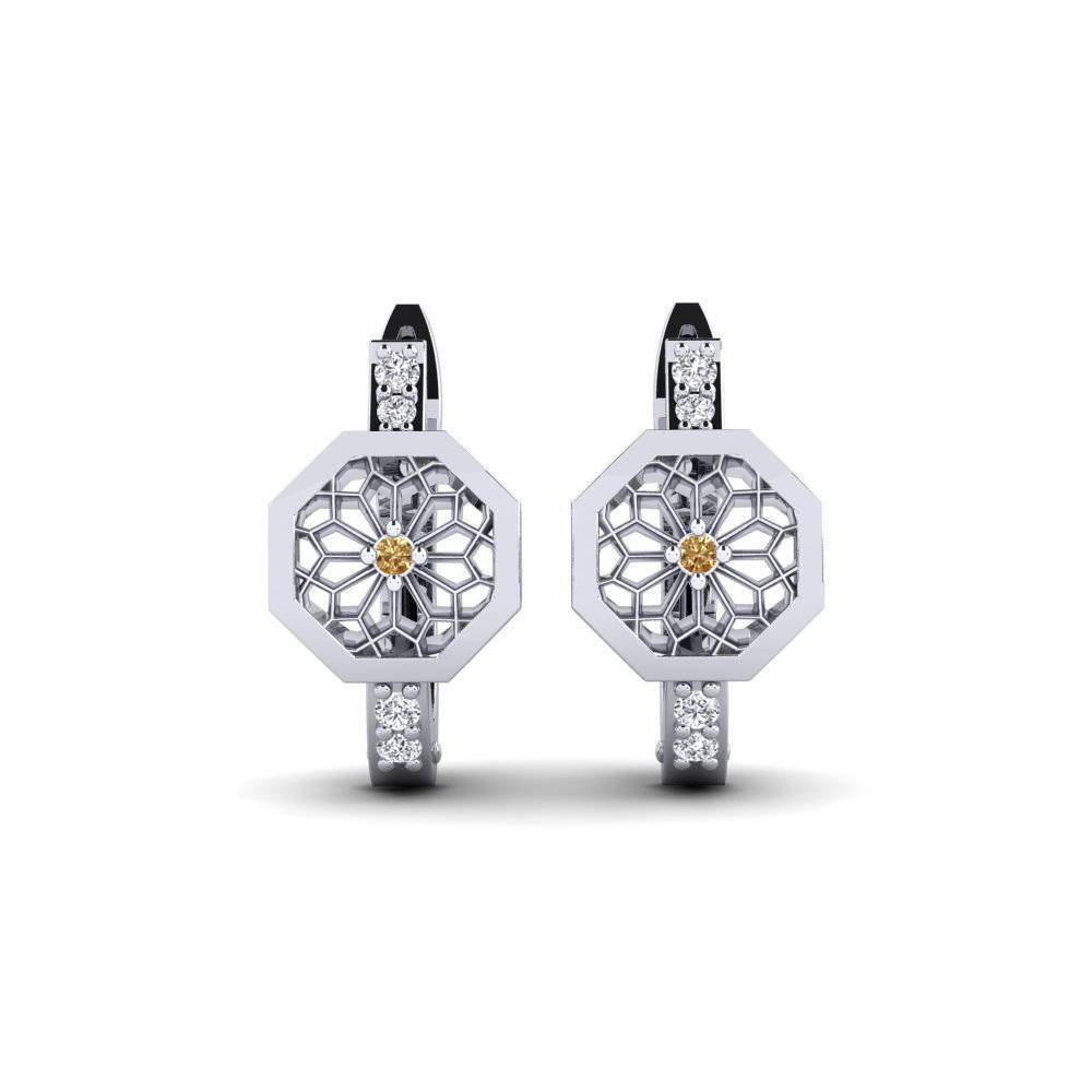 14k Oro Blanco Diamante café Pendiente de mujer Tanigawa