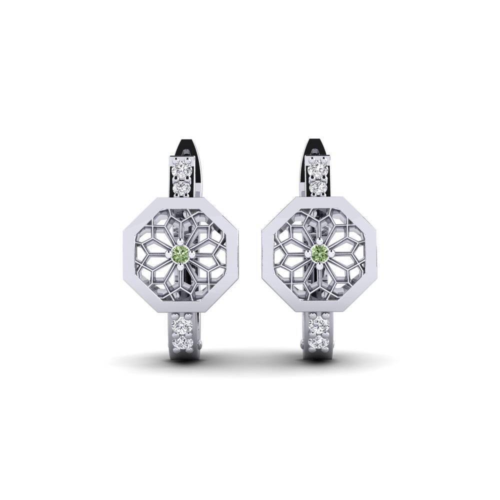 White Silver Green Diamond Women's Earring Tanigawa