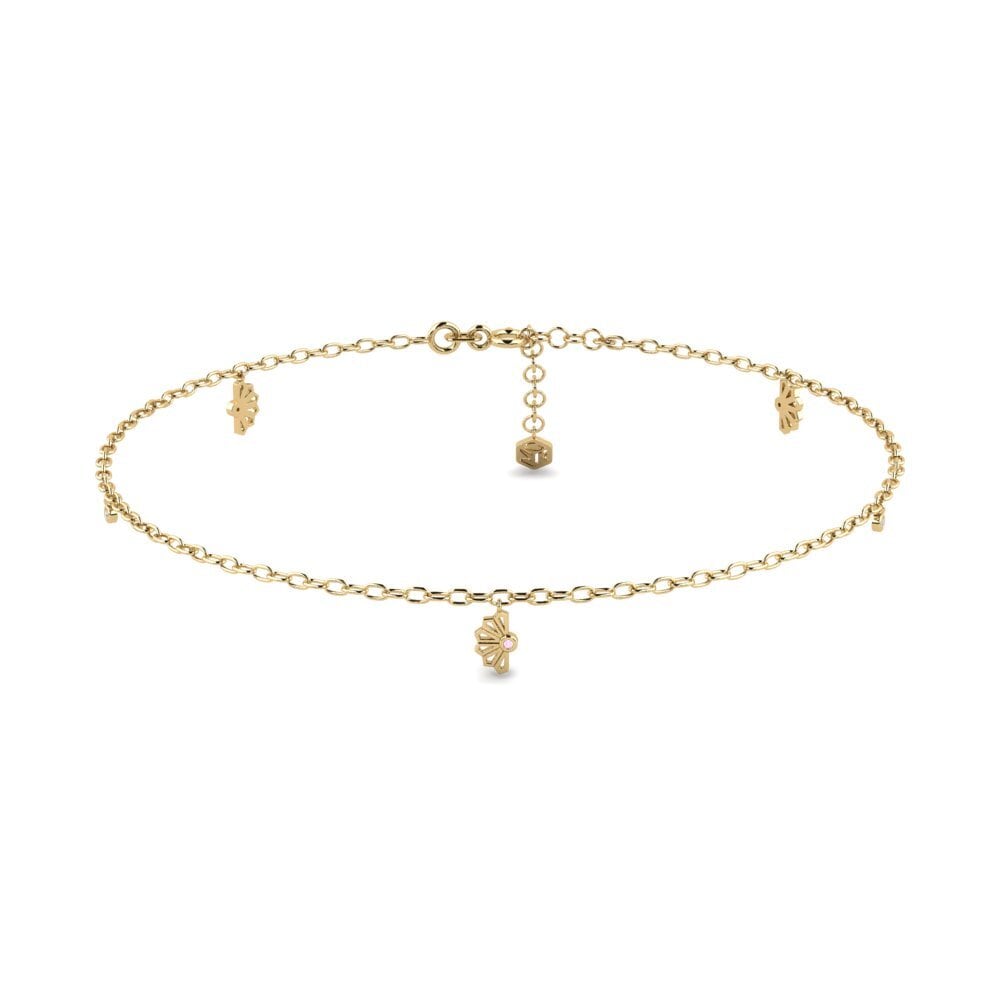 14k Yellow Gold Round Pink Sapphire Women's Anklet Ortisei