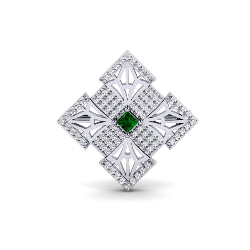 14ct White Gold Green Zirconia Brooch Ukusika