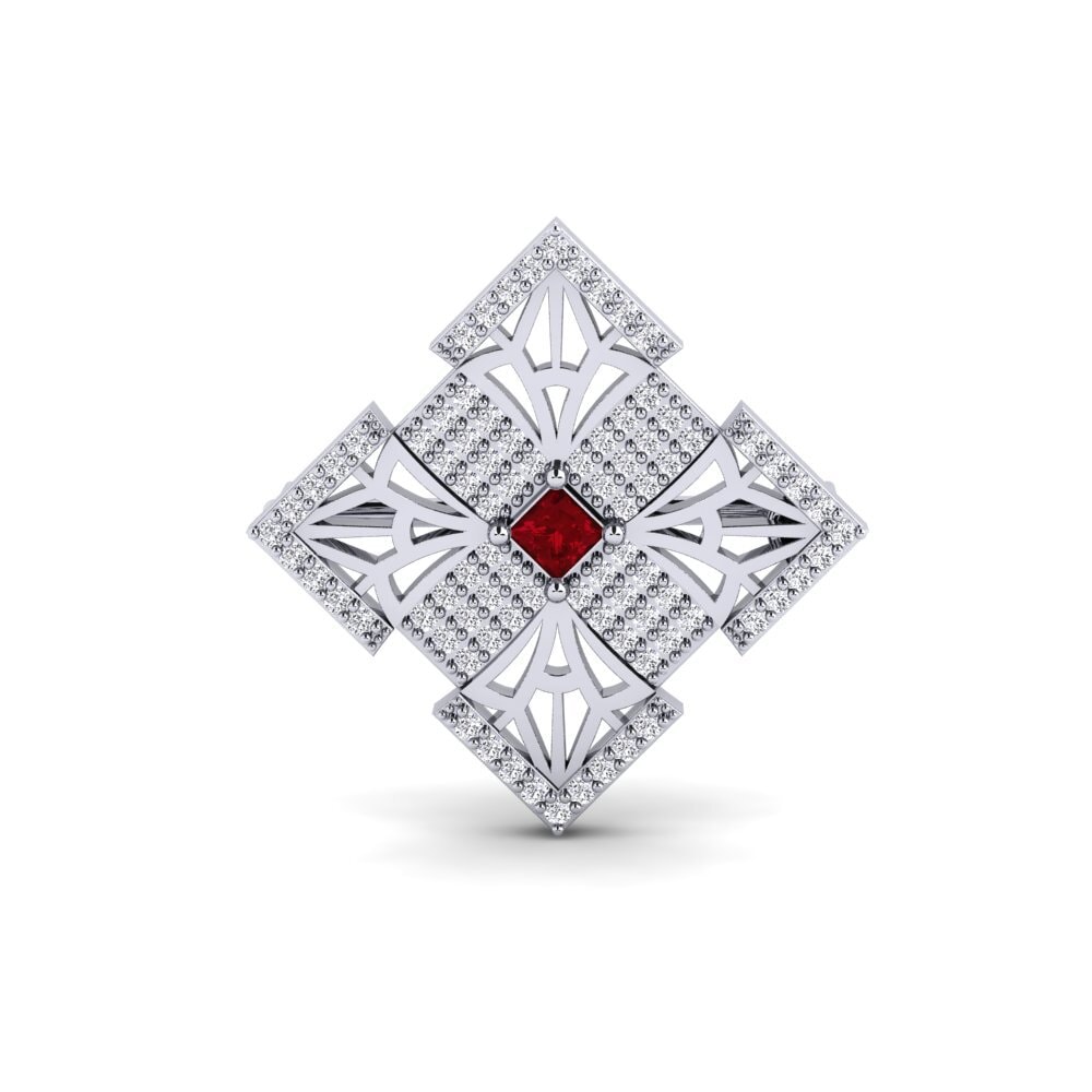 14ct White Gold Red Zirconia Brooch Ukusika
