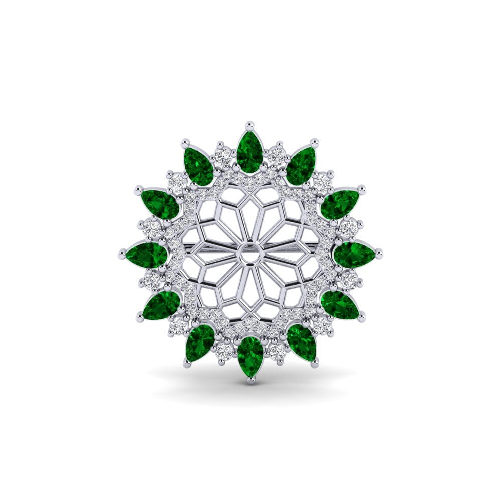 14ct White Gold Green Zirconia Brooch Yoyogi