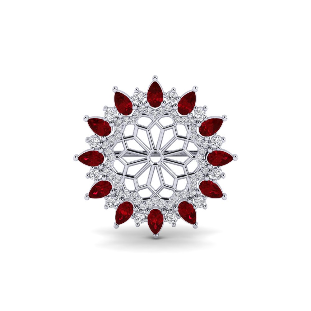 14ct White Gold Red Zirconia Brooch Yoyogi