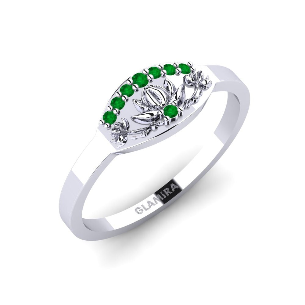 Vàng Trắng 14K Đá Emerald / Ngọc lục Bảo Nhẫn Altorelief