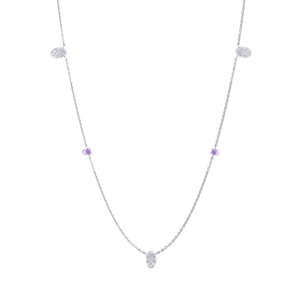 Vàng Trắng 14K Đá Thạch Anh Tím Dây chuyền nữ Amadede