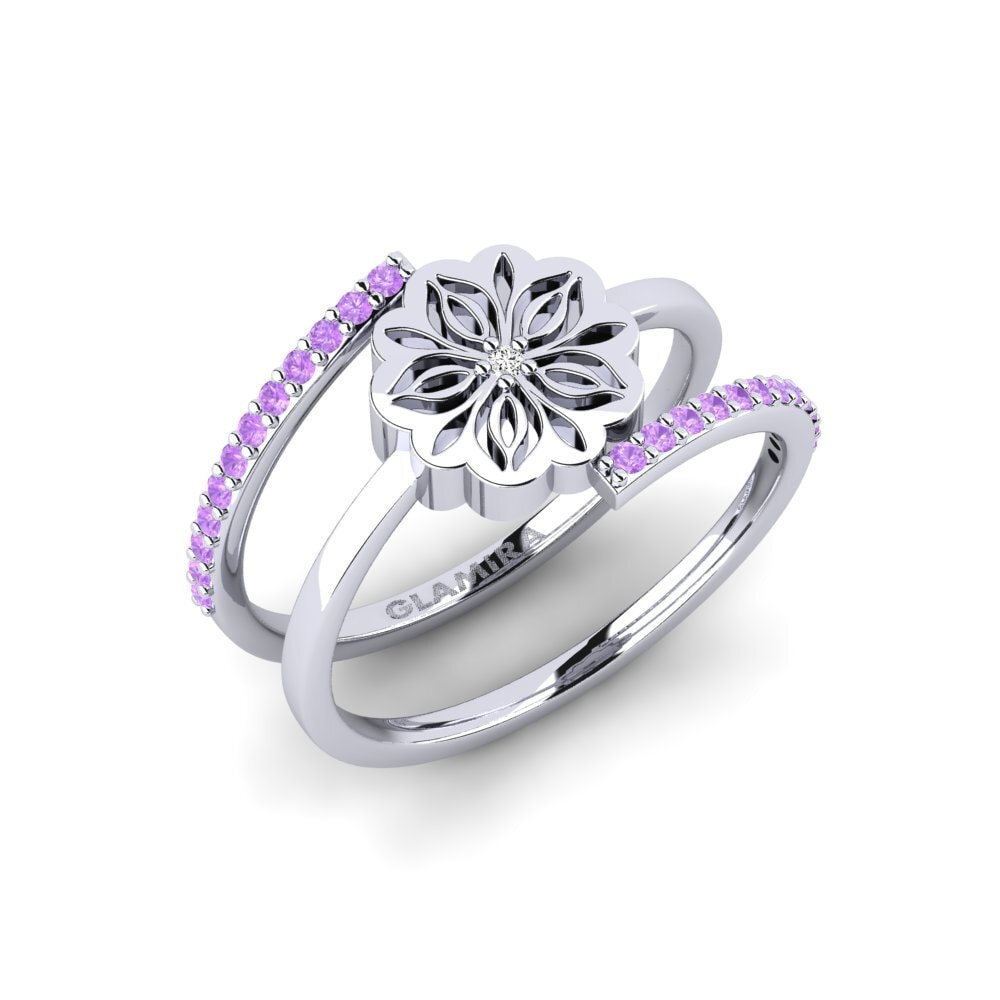 Vàng Trắng 14K Đá Thạch Anh Tím Nhẫn Amamas