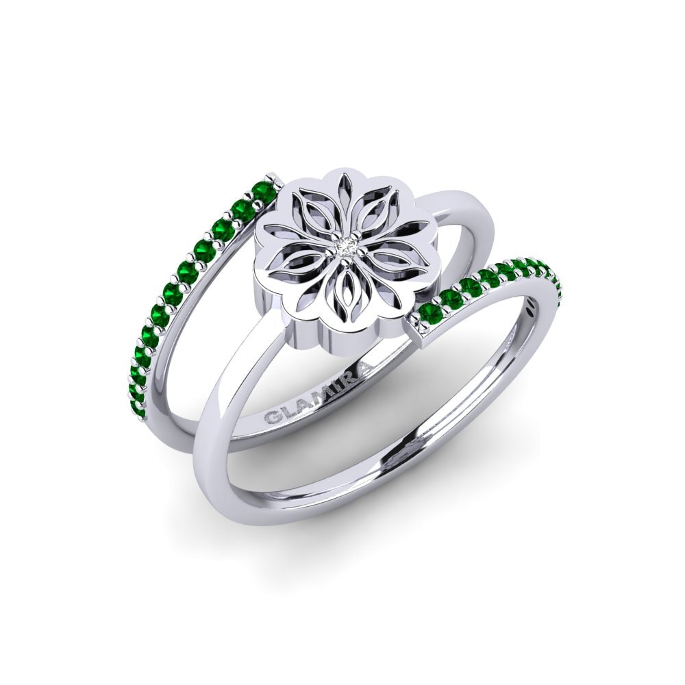 Platin trắng Đá Zirconia Xanh Nhẫn Amamas