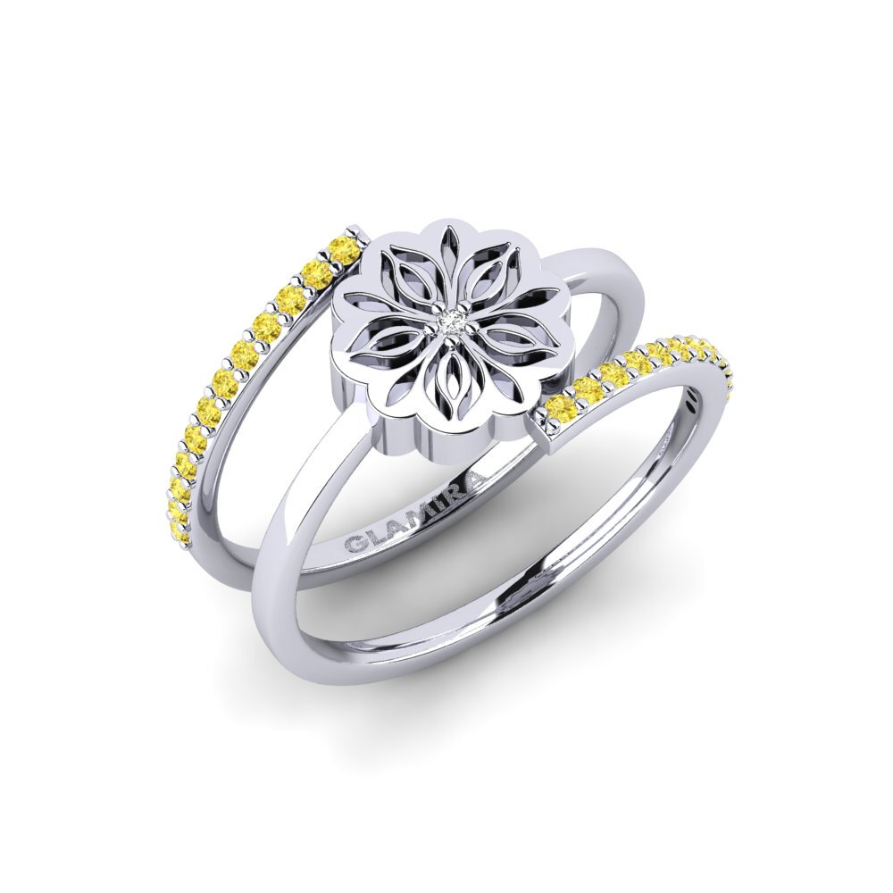 Weiß-Silber Gelber Saphir Ring Amamas