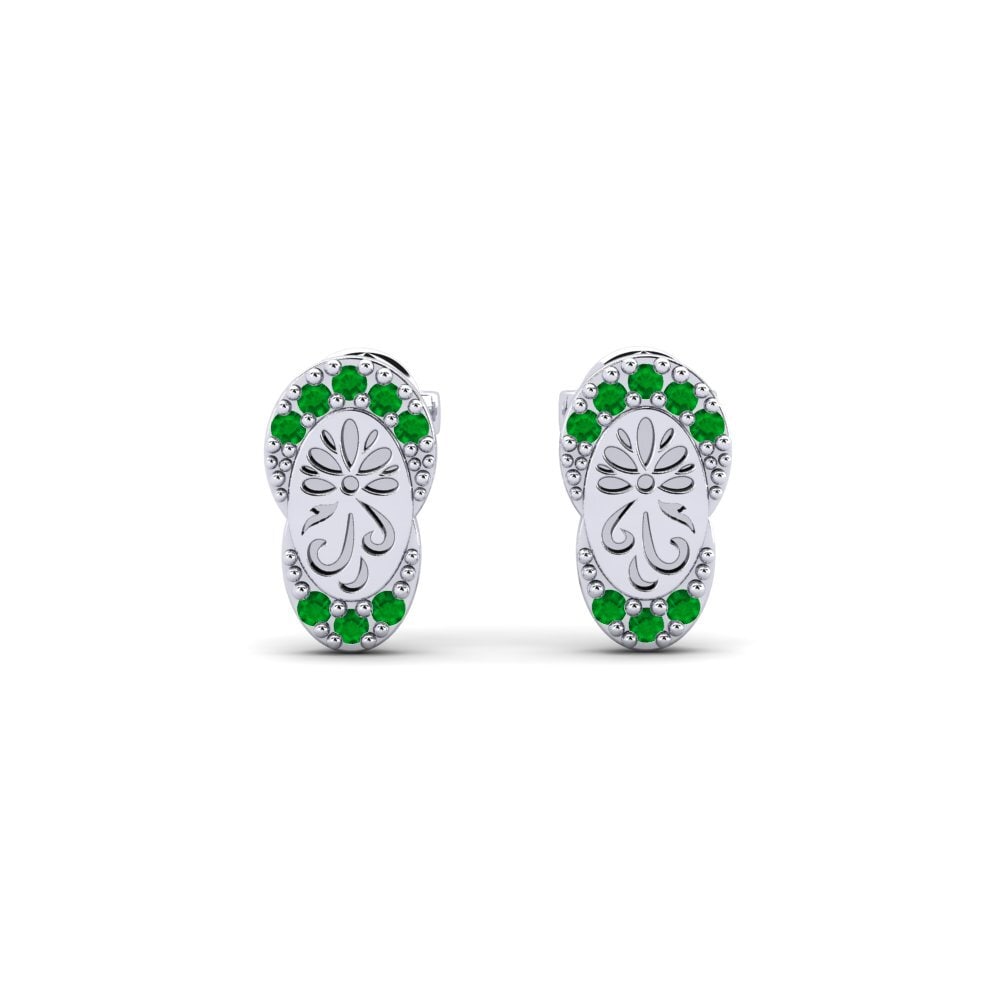 Vàng Trắng 14K Đá Emerald / Ngọc lục Bảo Bông tai nữ Anyonga