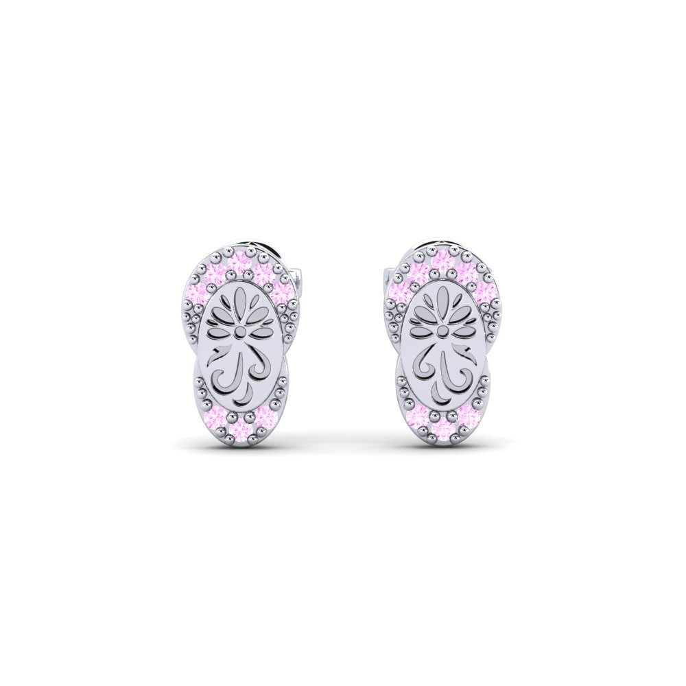 Vàng Trắng 14K Đá Sapphire Hồng Bông tai nữ Anyonga