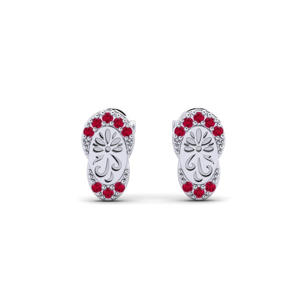 Vàng Trắng 14K Đá Ruby / Hồng Ngọc Bông tai nữ Anyonga