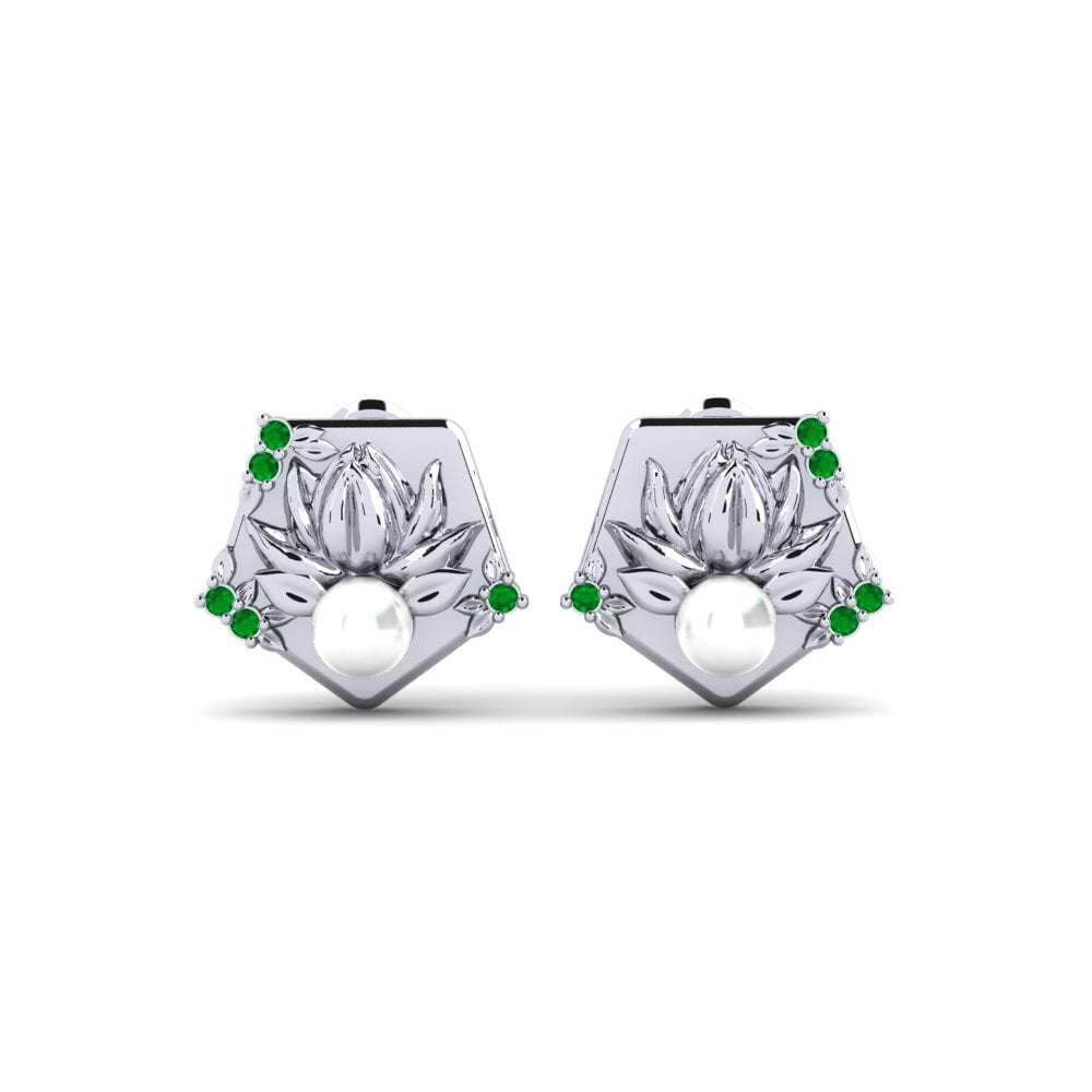 Vàng Trắng 14K Đá Emerald / Ngọc lục Bảo Bông tai nữ Arrebato