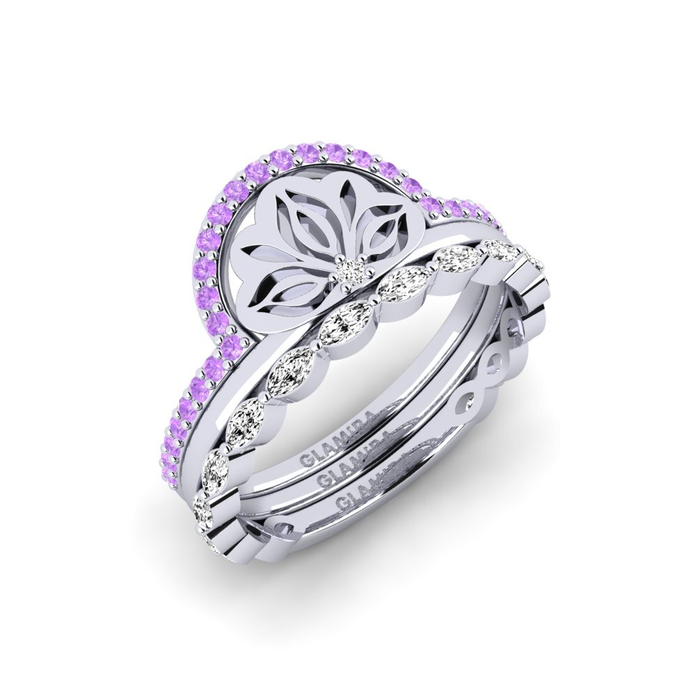 Vàng Trắng 14K Đá Thạch Anh Tím Nhẫn Atura - SET