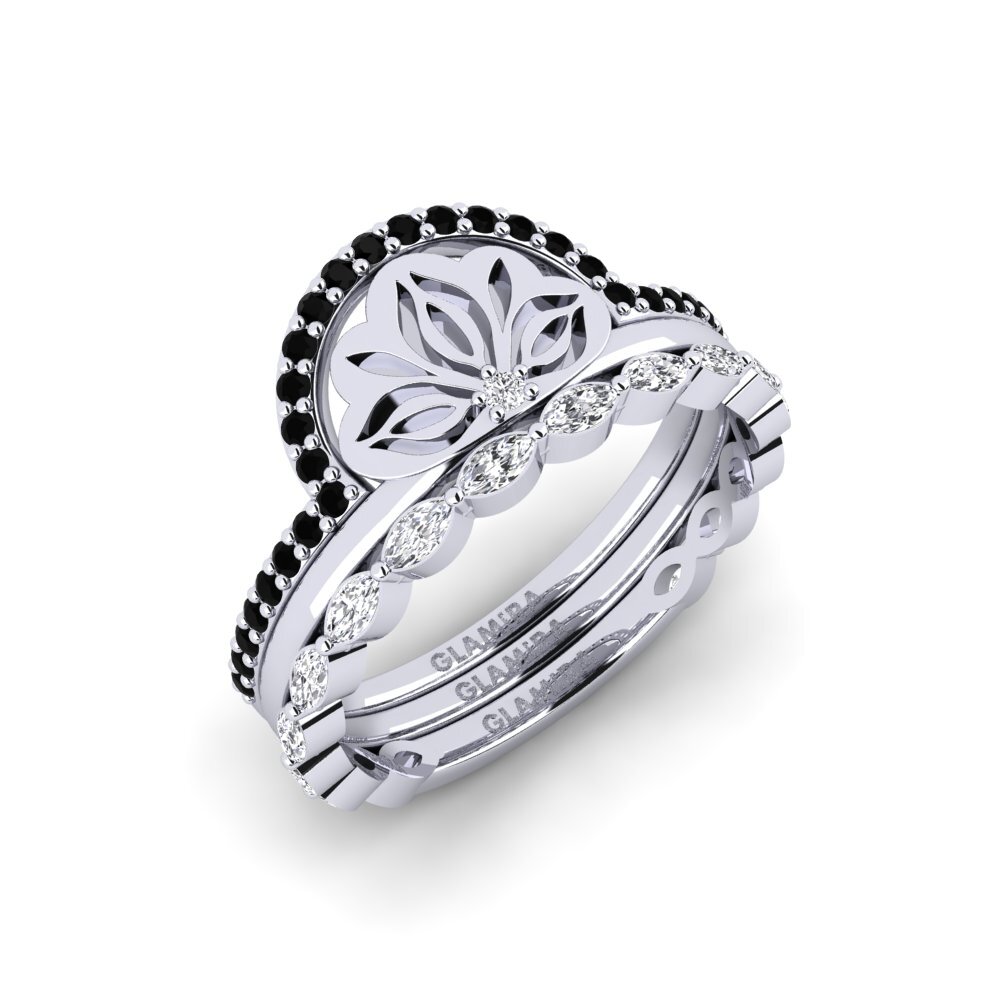 Weißgold 585 Schwarzer Diamant Ring Atura - SET