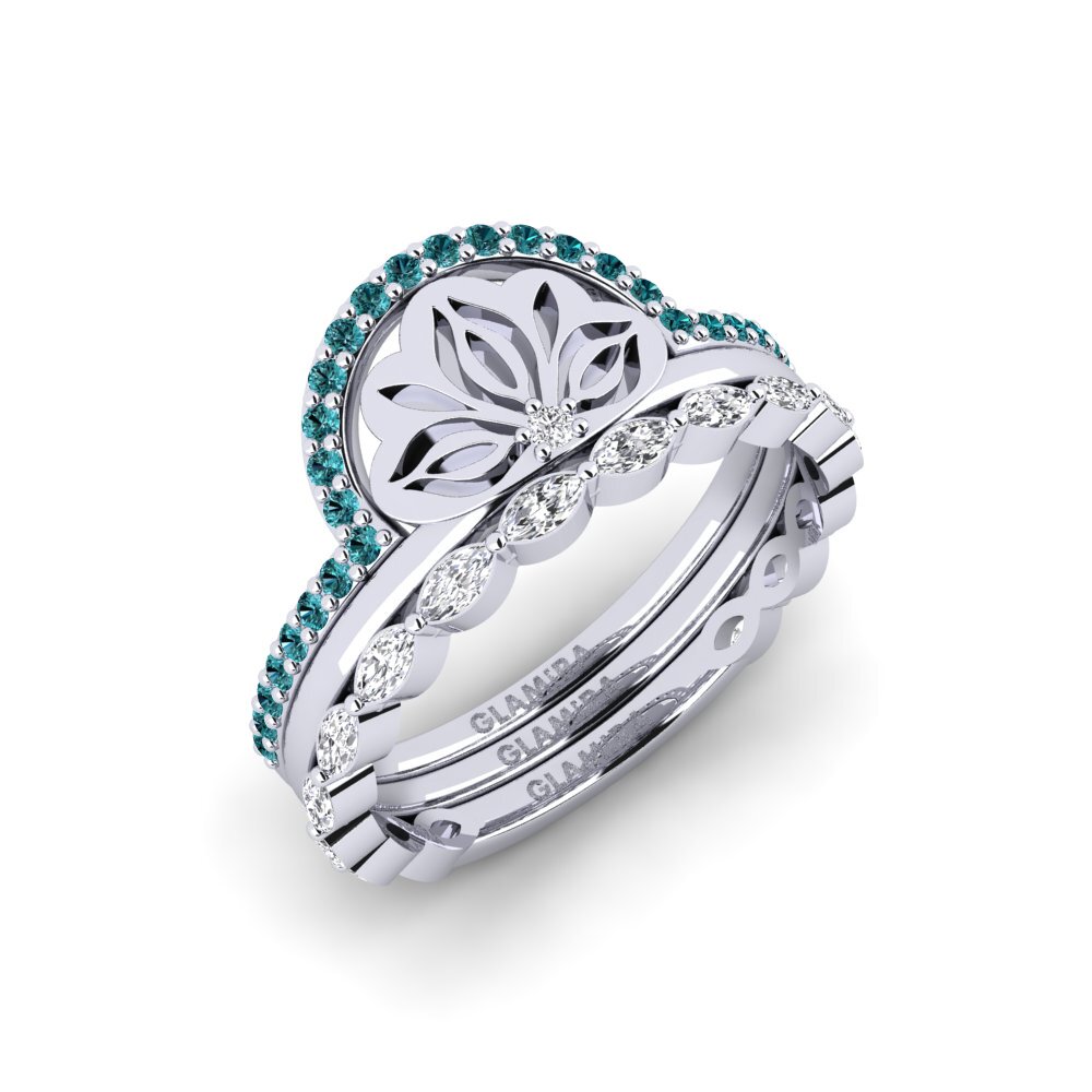 Palladium trắng Kim Cương Xanh Dương Nhẫn Atura - SET