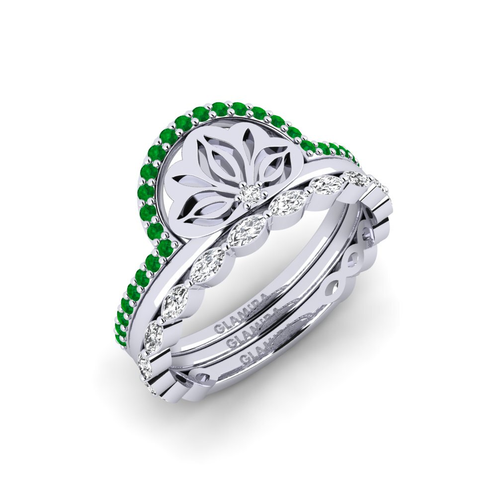 Vàng Trắng 14K Đá Emerald / Ngọc lục Bảo Nhẫn Atura - SET