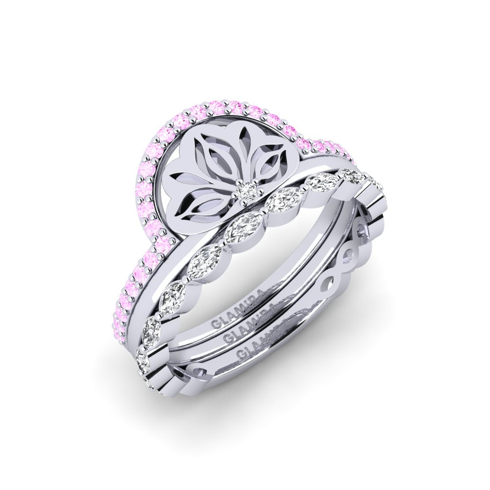 Vàng Trắng 14K Đá Sapphire Hồng Nhẫn Atura - SET