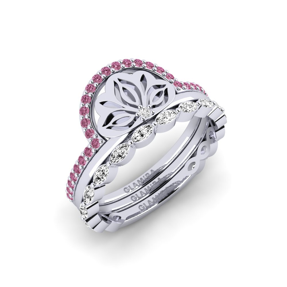 Vàng Trắng 14K Đá Rhodolite Nhẫn Atura - SET
